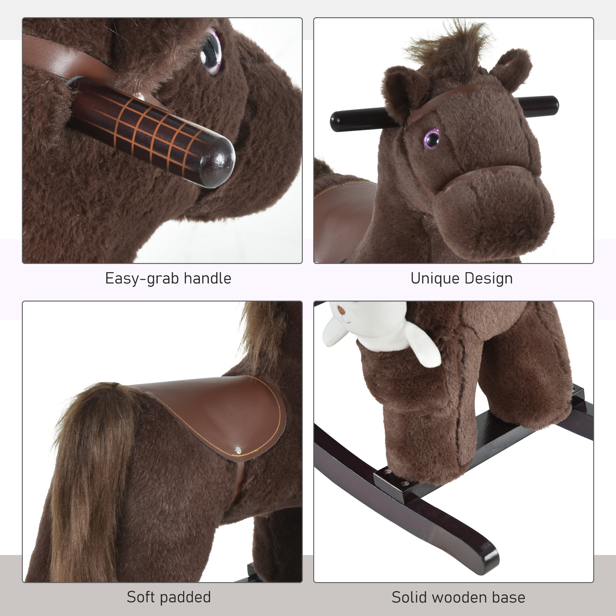 Qaba Children's Plush Rocking Horse - Cozy Bear Ride-On Toy with Realistic Sounds, Soft Seat for Kids, Brown