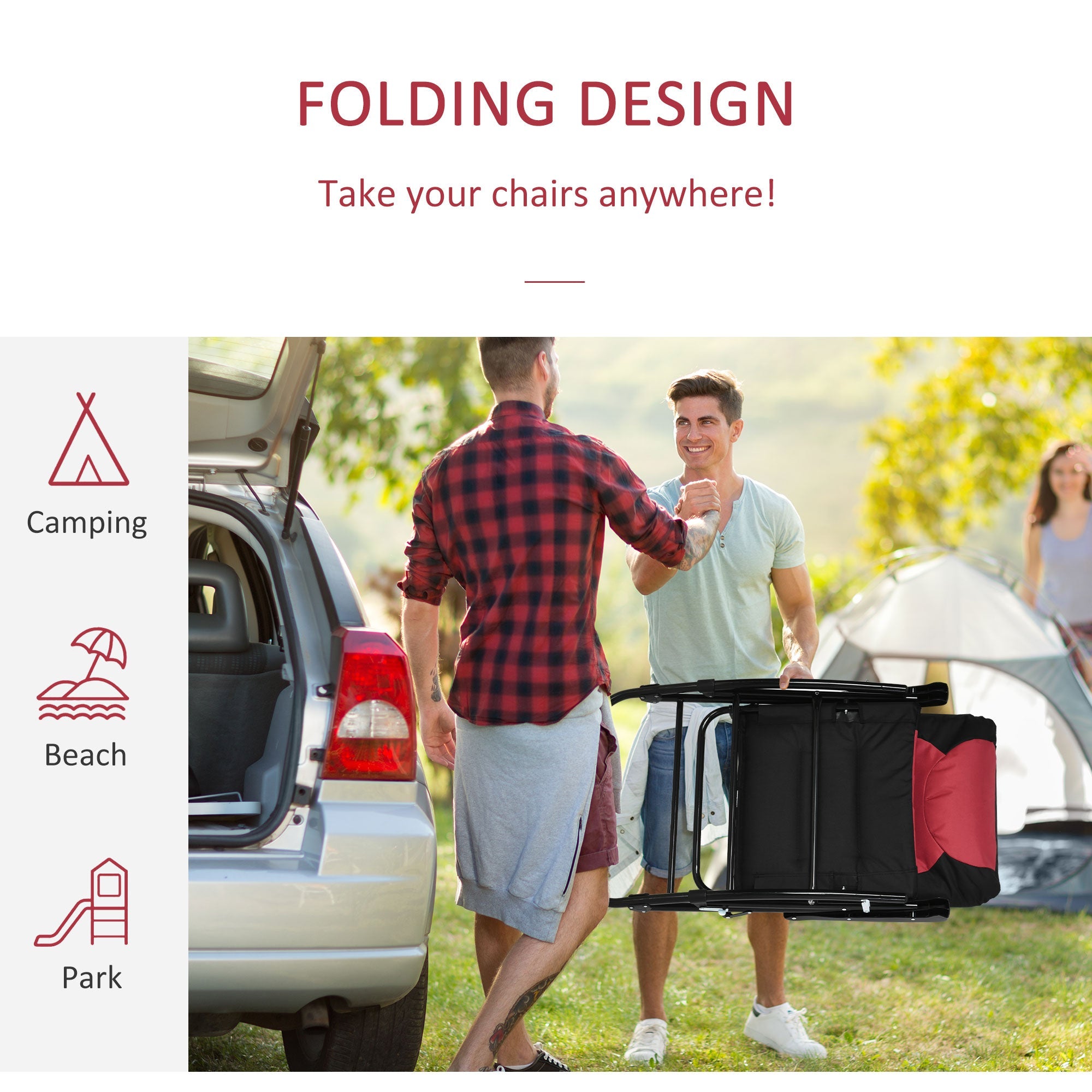 Outsunny Folding Rocking Chair Set 2 Pack Padded with Armrest Red Black for Outdoor Comfort