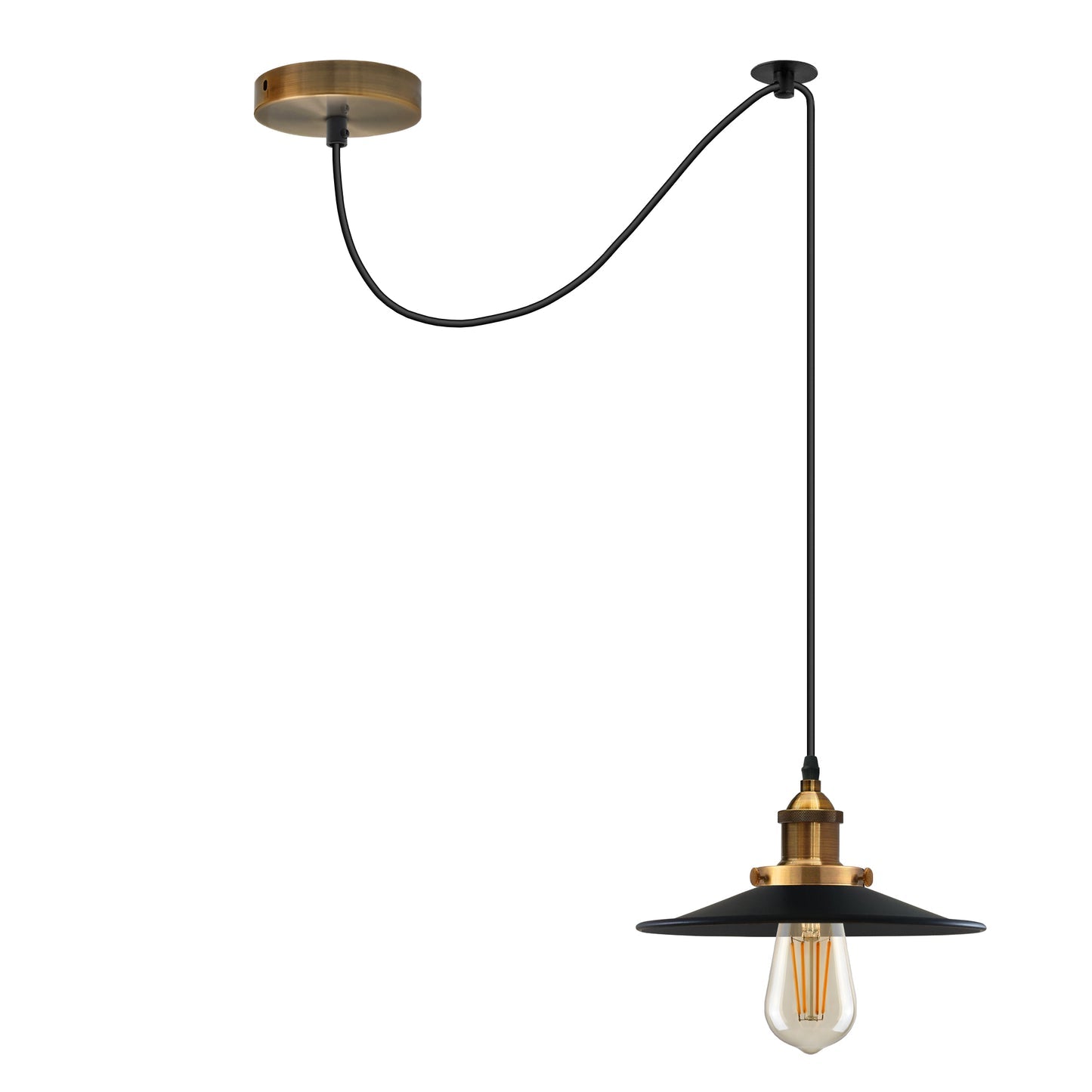 E26 Metal Flat Shade with 2M Adjustable PVC Cable Pendant Light ~2133