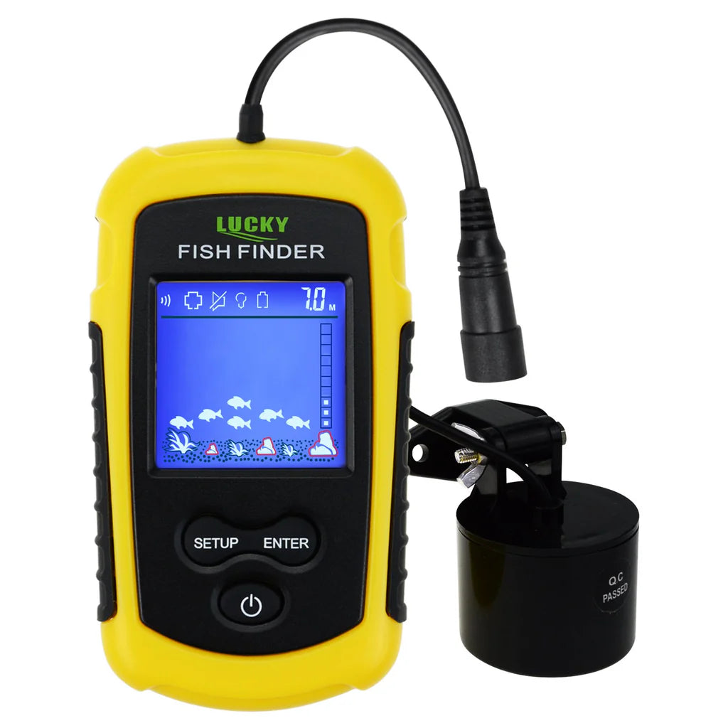 FFC-1108-1 Portable Fish Finder Sonar, 328 ft Depth Detection, 2" TN Anti-UV LCD Display with LED Backlight, Wired Transducer for Boat, Kayak & Ice Fishing