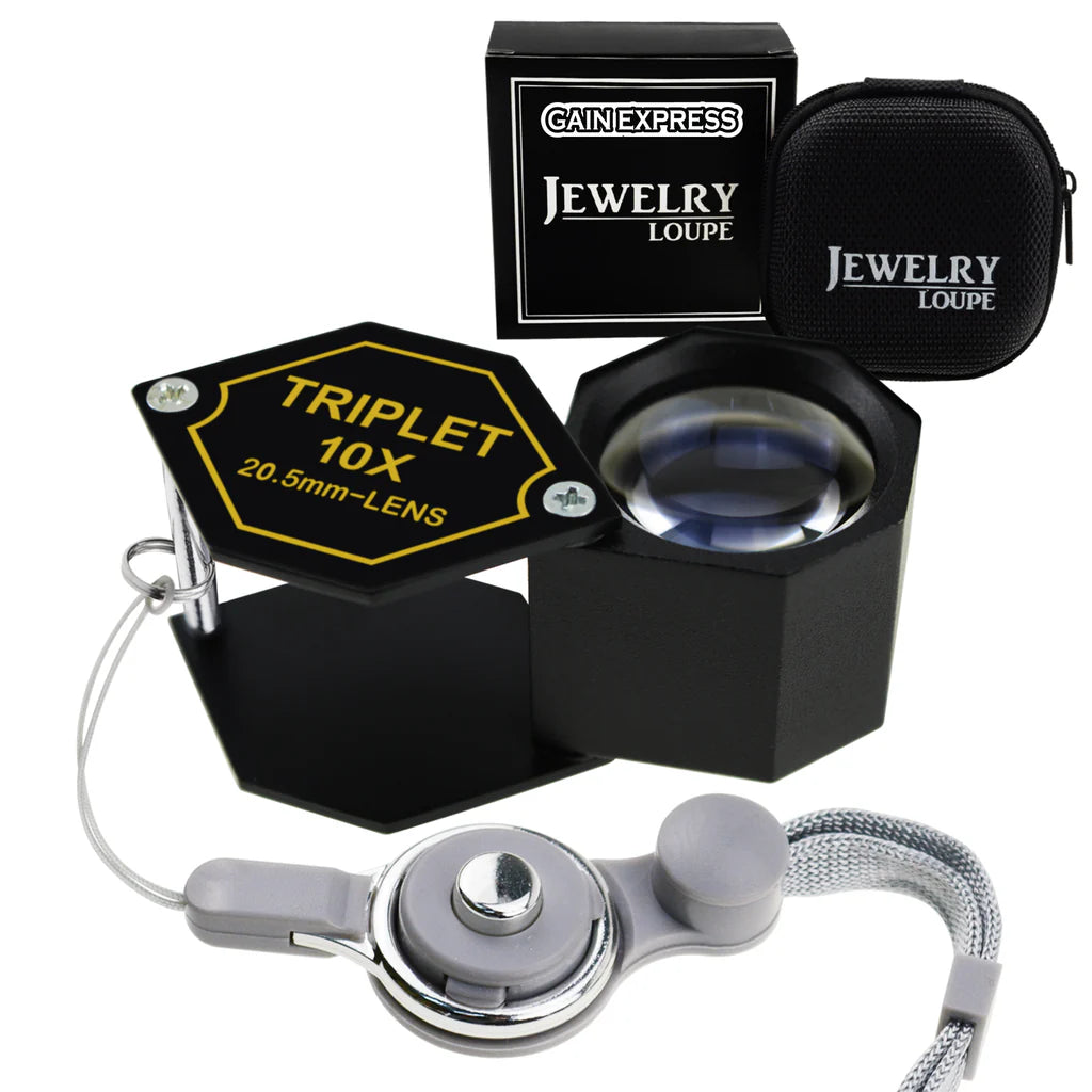 10x Jewelry Loupe Magnifier with 20.5mm Triplet Optical Glass Lens & Protective Case