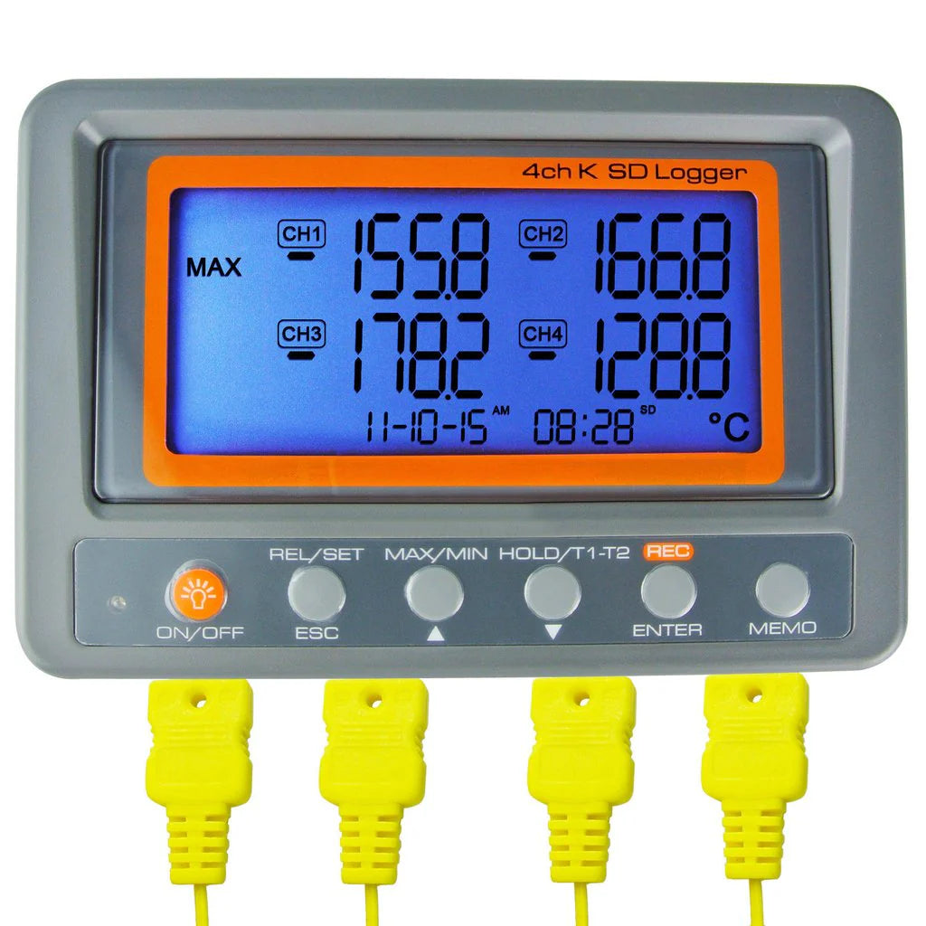 4-Channel K-Type Thermocouple Temperature Data Logger with SD Card & LCD Display