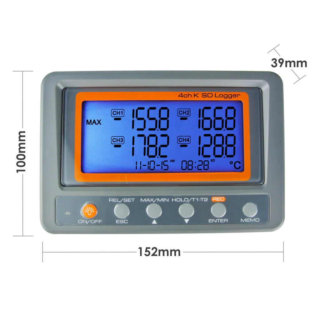 4-Channel K-Type Thermocouple Temperature Data Logger with SD Card & LCD Display