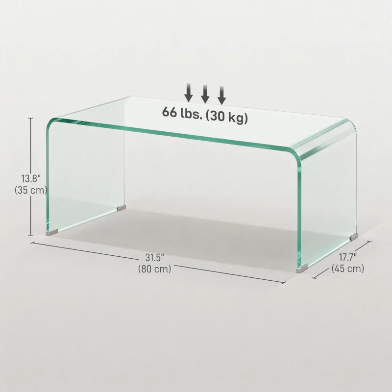 Glass Coffee Table, Clear Coffee Table for Living Room, Modern Rectangle Center Table with Safe Rounded Edges
