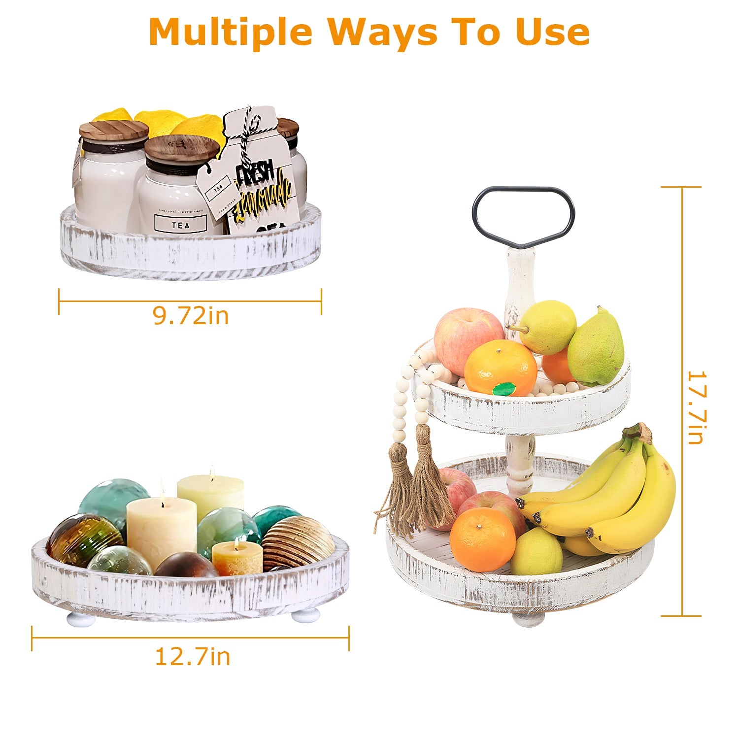 2 Tier Serving Tray Round Farmhouse Kitchen Table Tray Stand Food Fruits Cupcake Display Coffee Countertop Tray
