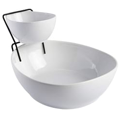 Gibson Gracious Dining 3 Piece 2 Tier Fine Ceramic Chip and Dip Serving Set in White - Free Shipping