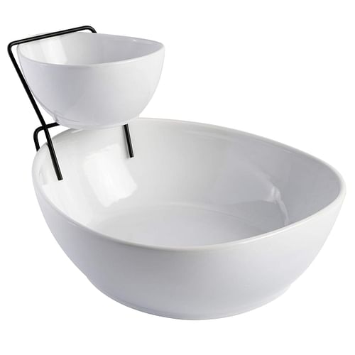 Gibson Gracious Dining 3 Piece 2 Tier Fine Ceramic Chip and Dip Serving Set in White - Free Shipping