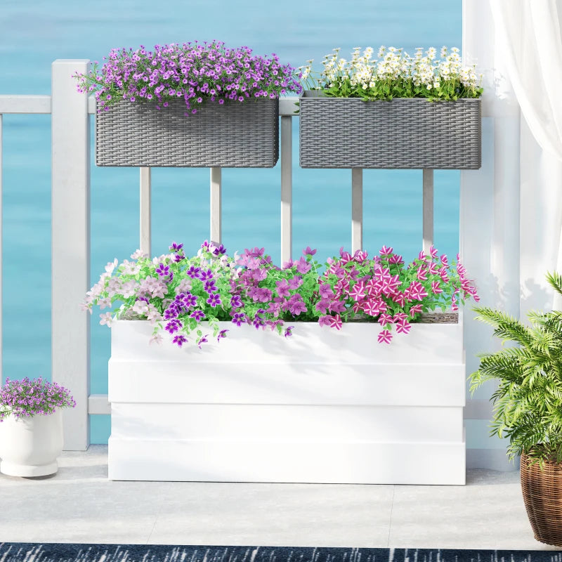 2 Pack 20 Inch Hanging Flower Pots, Railing Planter Box for Fence, Garden, Rattan Look, Grey