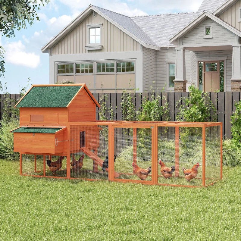 137" Wooden Chicken Coop with Chicken Run, Nesting Box, Orange