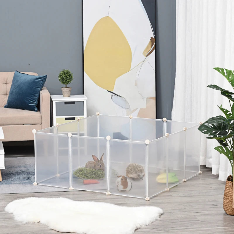 Small Animal Cage Plastic Chinchilla Cage 12 Panels for Guinea Pig, 18" x 14", White