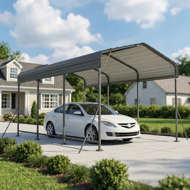 10 x 15FT Metal Carport, Heavy-Duty Carport Canopy with Reinforced Frame & Galvanized Steel Roof, Dark Grey