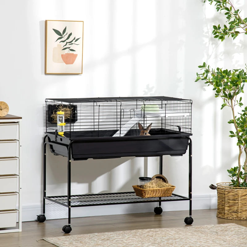 Small Animal Cage Deluxe Pet Habitat Rolling Rabbit Hutch for Bunny Guinea Pig Pet Mink Chinchilla