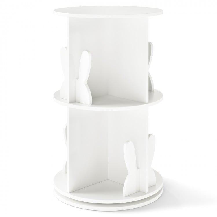 2 Tier Freestanding Kids Rotating Bookshelf Storage Rack with Bunny Baffles-White