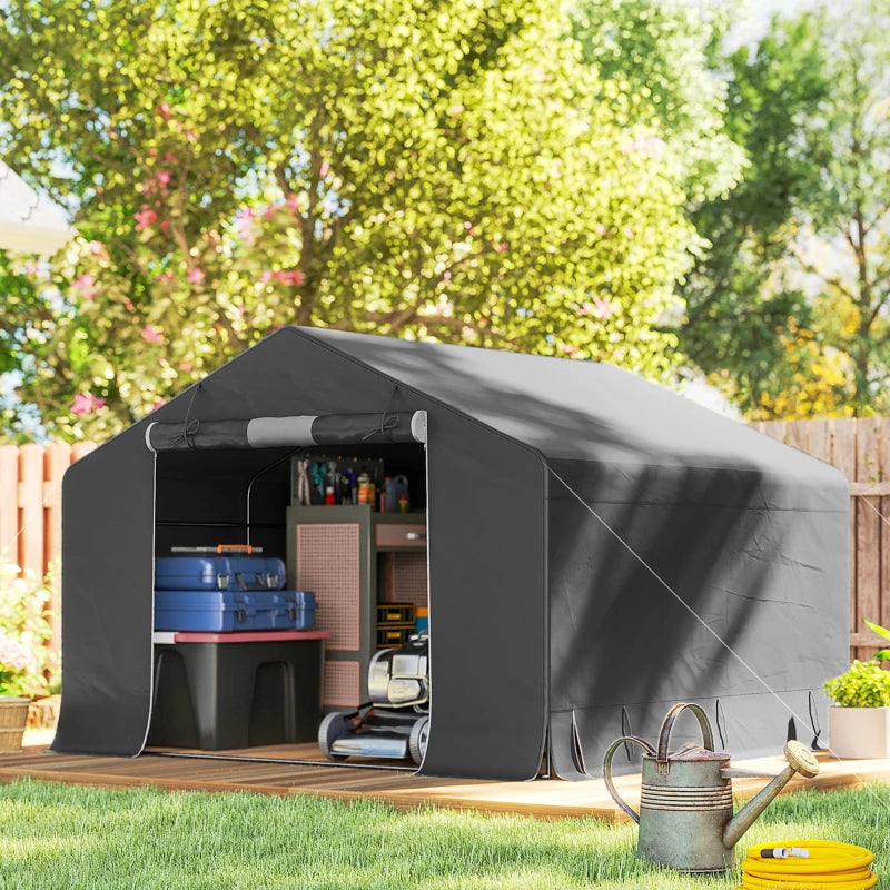 10' x 10' Portable Shed, Waterproof Bike Tent with Roll-up Zipper Door and Reinforced Galvanised Metal Frame, Dark Grey
