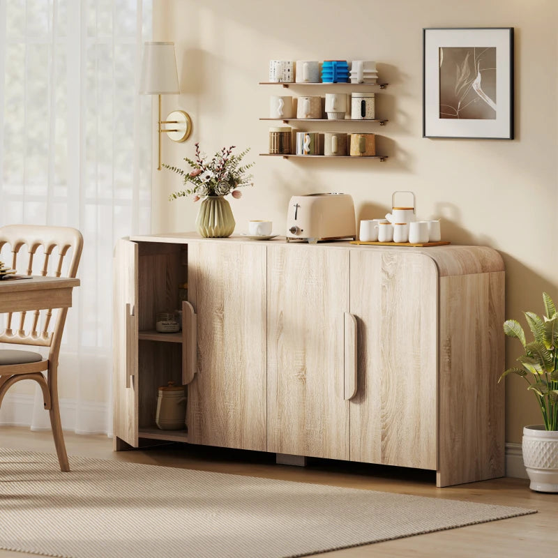 Sideboard Buffet Cabinet, 62" Modern Kitchen Storage Cabinet with Soft-Close Doors and Adjustable Shelves, Natural Wood