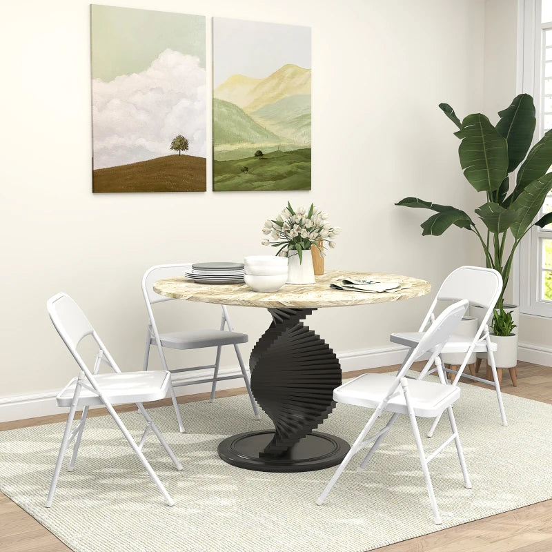 Set of 4 Metal Foldable Chairs, PU Leather Padded Folding Chairs with Cushion Seat and Open Back for Indoor, White