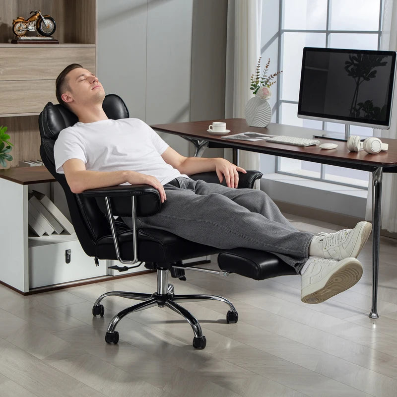 400LBS Massage Office Chair, Executive Office Chair with 6-Point Vibration, Footrest and Lumbar Support, Black
