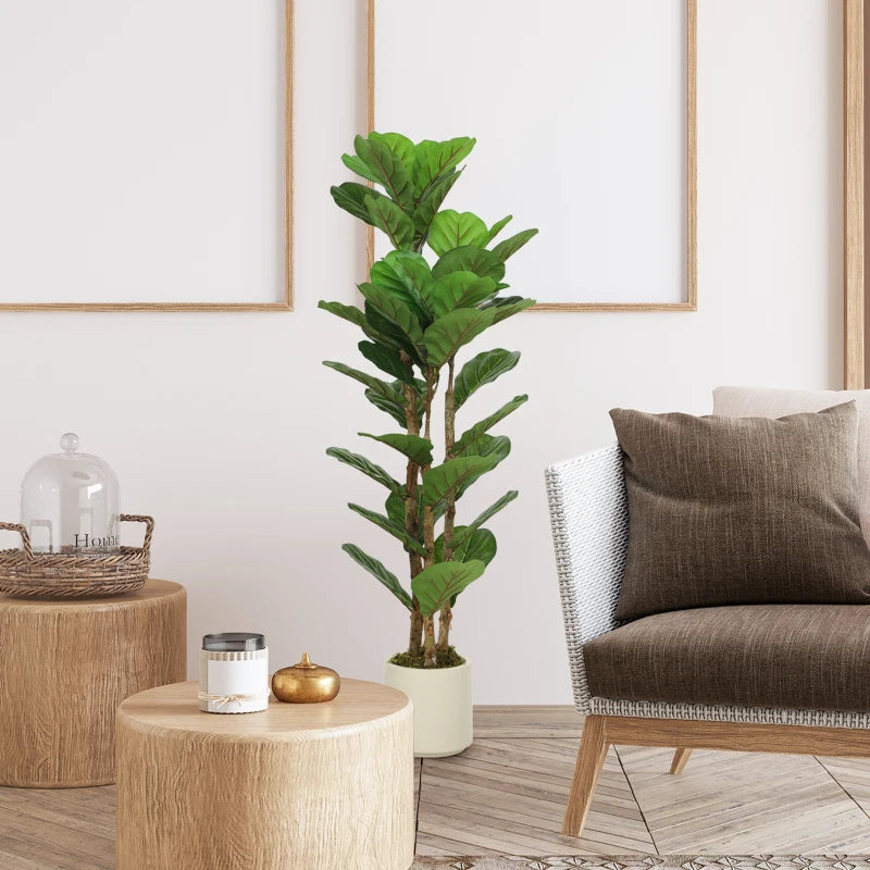 4FT Artificial Fiddle Leaf Fig Tree, Fake Potted Tree with Solid Wood Trunks and Lifelike Leaves for Indoor Decor, Green