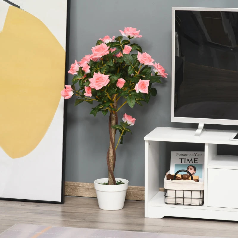 3FT Artificial Plant Pink Rose Floral in Pot, Fake Plant for Home Indoor Decor