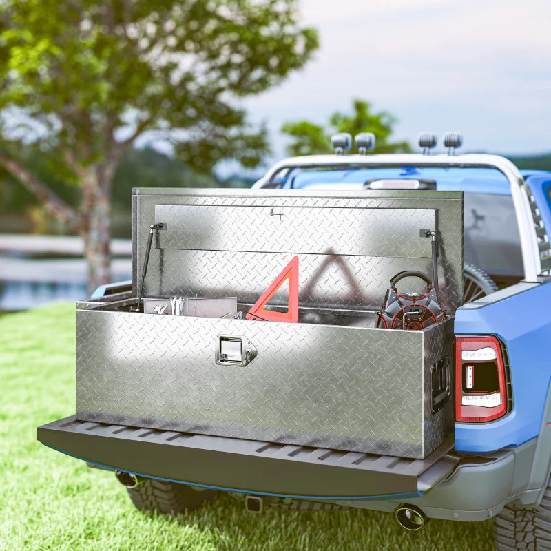 48 Inch Truck Bed Tool Box, Heavy Duty Aluminum Diamond Plate Trailer Tongue Box with Side Handle and Locks Keys