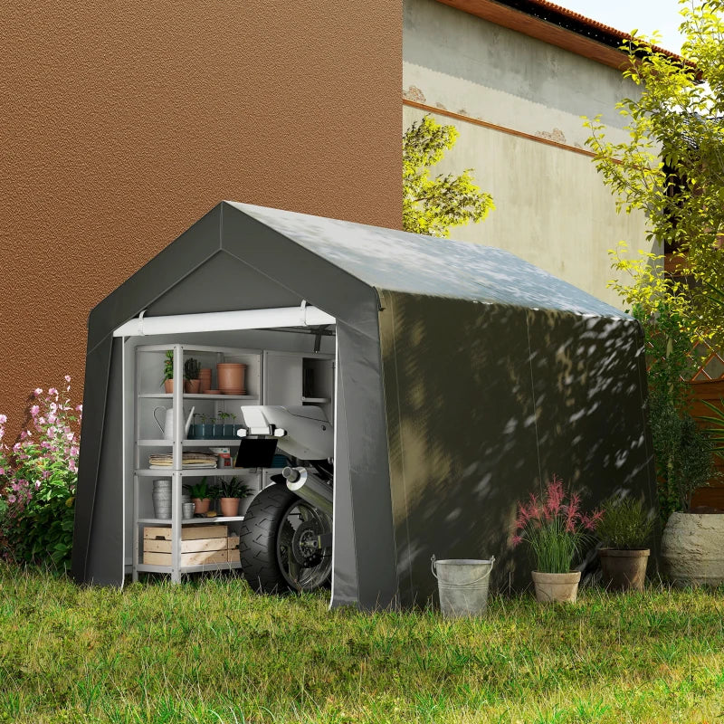 10' x 10' Outdoor Storage Shed Portable Garage with Roll-up Door for Motorcycle, Bike, Garden Tools, Dark Grey