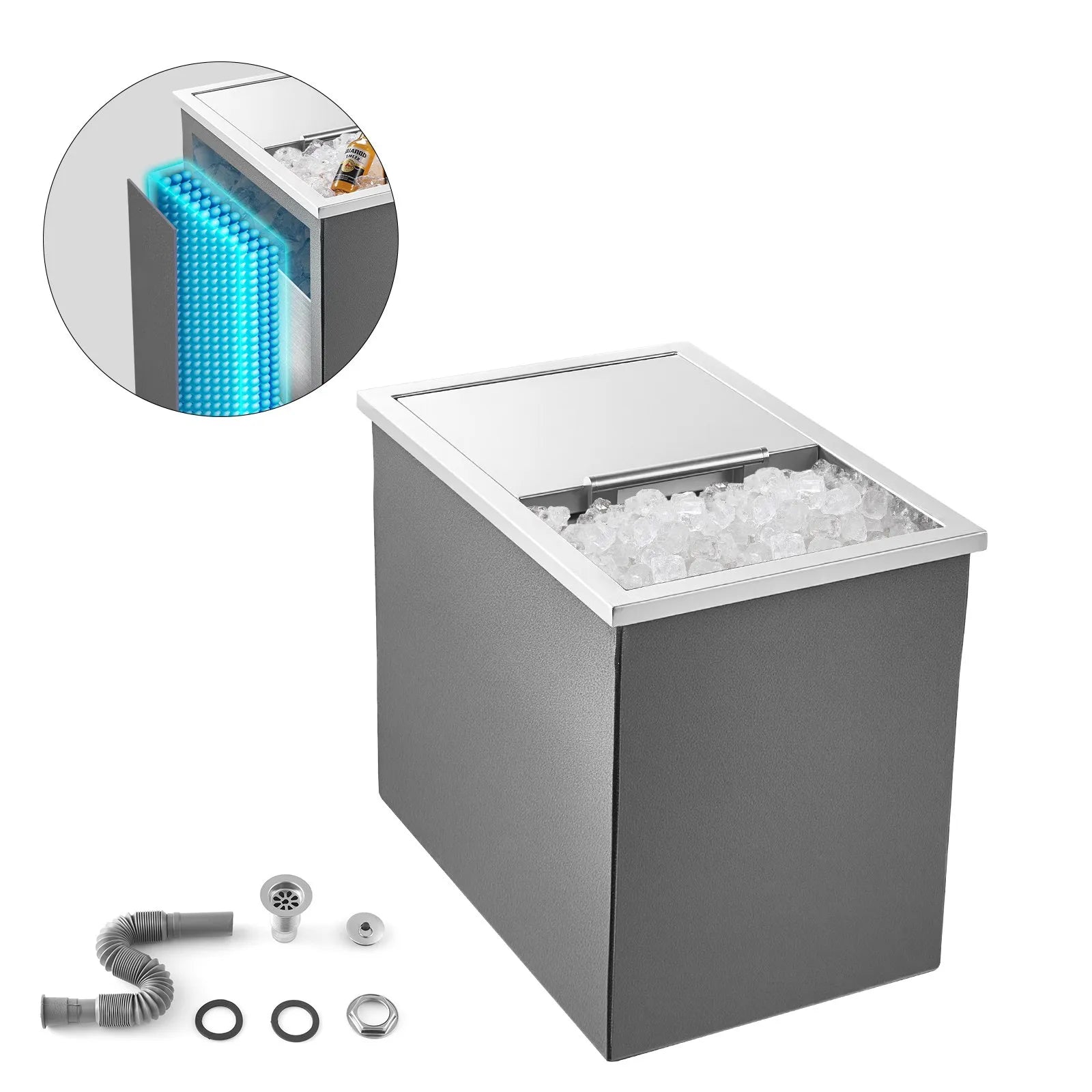 VEVOR 28.6 Qt Drop in Ice Chest Ice Cooler Ice Bin Stainless Steel 18"x12"x14.5"