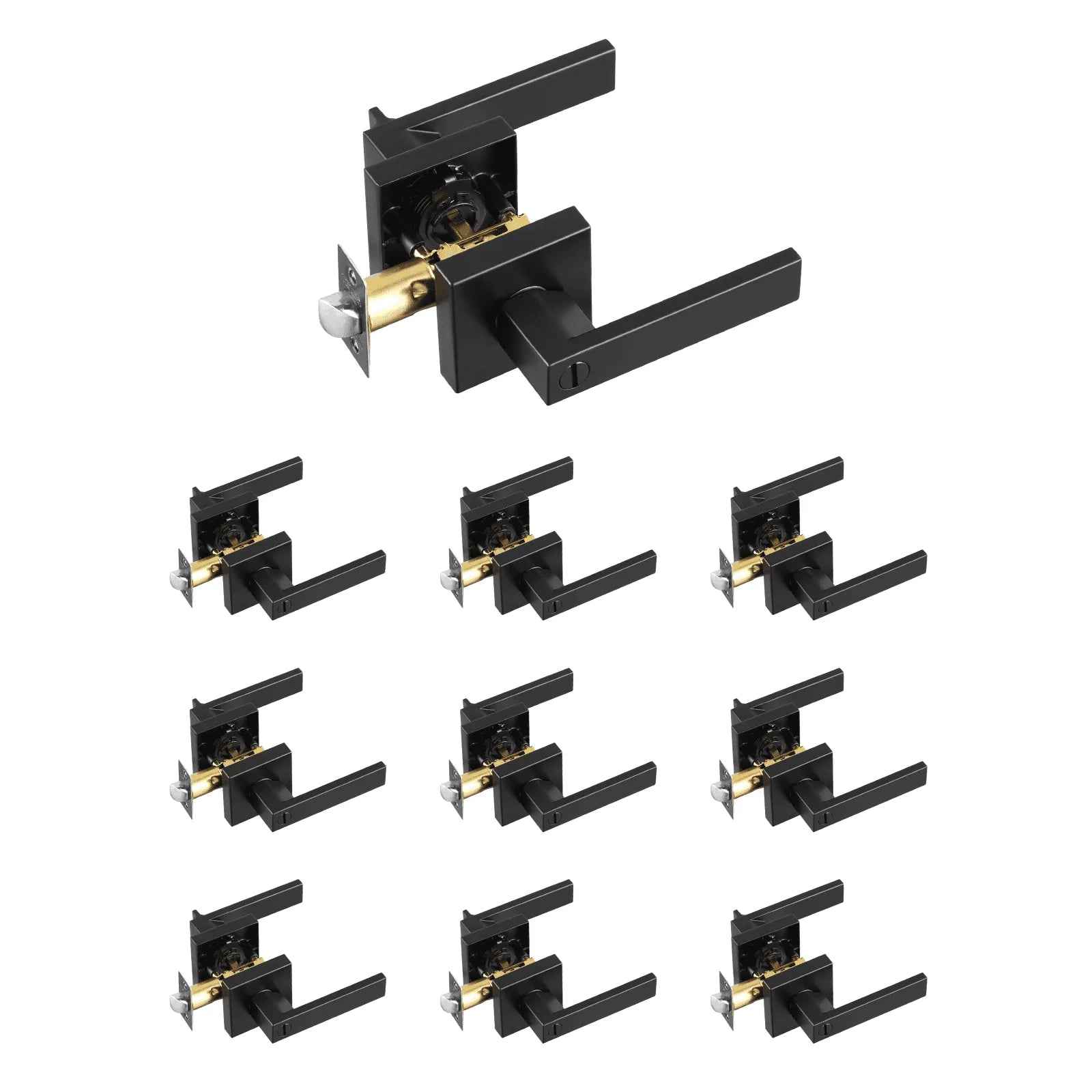Privacy Door Handle 10 PCS Matte Black Square Door Lever Interior Reversible