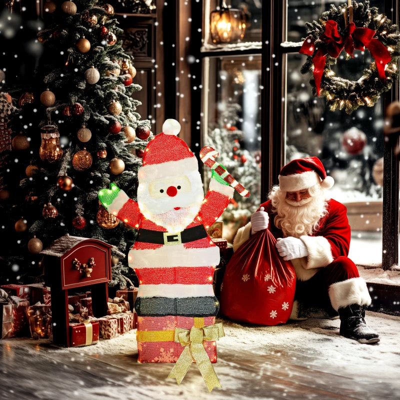 3ft Lighted Santa Claus, Light Up Christmas Decor with 97 LEDs, Stakes and Zip Ties, IP44 Waterproof for Indoor Outdoor