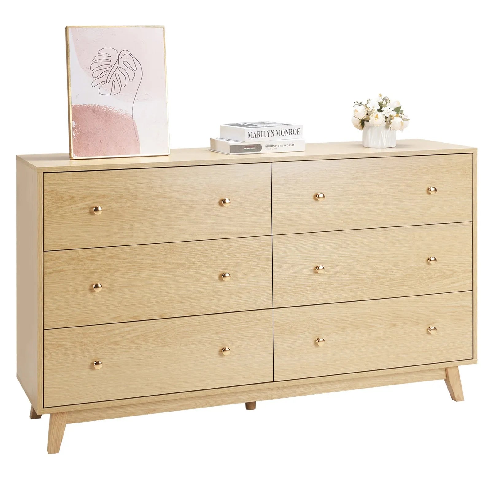 VEVOR 6 Drawer Dresser Wooden Chest of Drawers with Sliding with Anti-tip Device