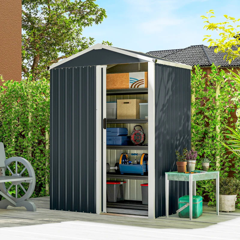4.5 x 3ft Outdoor Storage Shed, Waterproof Metal Garden Shed with Lockable Door for Backyard, Patio, Lawn, Dark Grey
