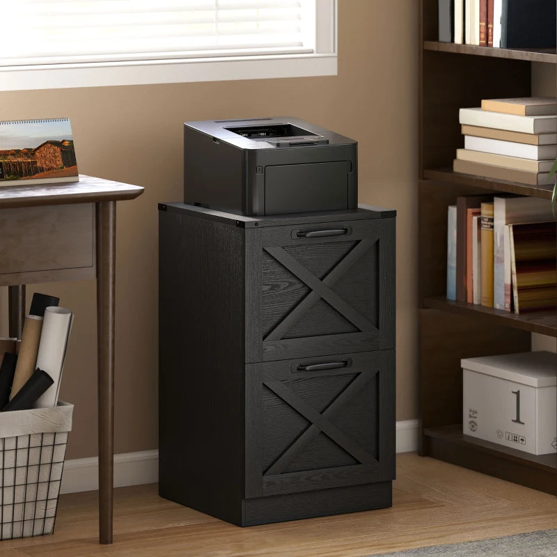 2 Drawer File Cabinet with Silent Slides, Vertical Farmhouse Filing Cabinet Fits Letter/A4 Size Home Office, Black