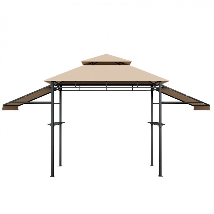 13.5 x 4 Feet Patio BBQ Grill Gazebo Canopy with Dual Side Awnings-Beige