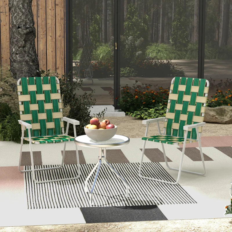 Set of 2 Folding Patio Chairs, Portable Chair Set with Armrests for Camping, Garden, Pool, Beach, Backyard, Green