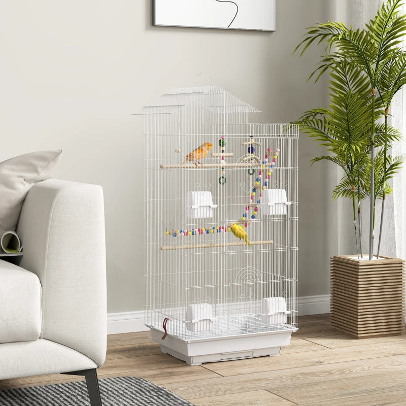 39" Bird Cage for Budgie, Cockatiel, Conure, Small Birds, with Ladder, Swing, Toys, Perches, Tray, Feeding Bowls, Handle
