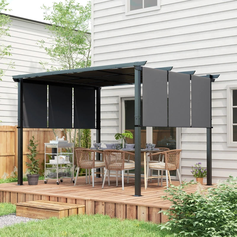 10' x 12' Metal Pergola, Outdoor Pergola with Retractable Canopy, for Garden, Patio, Backyard, Deck