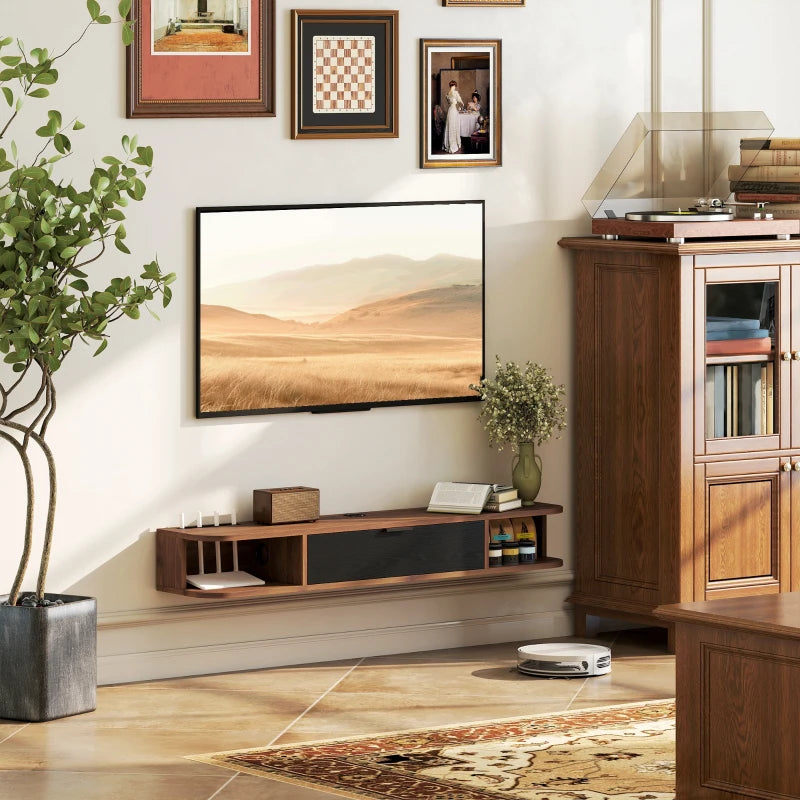 47" Floating TV Stand for TVs up to 50 Inch, Wall Mounted Media Console with Flip Drawer and 2 Open Shelves, Walnut