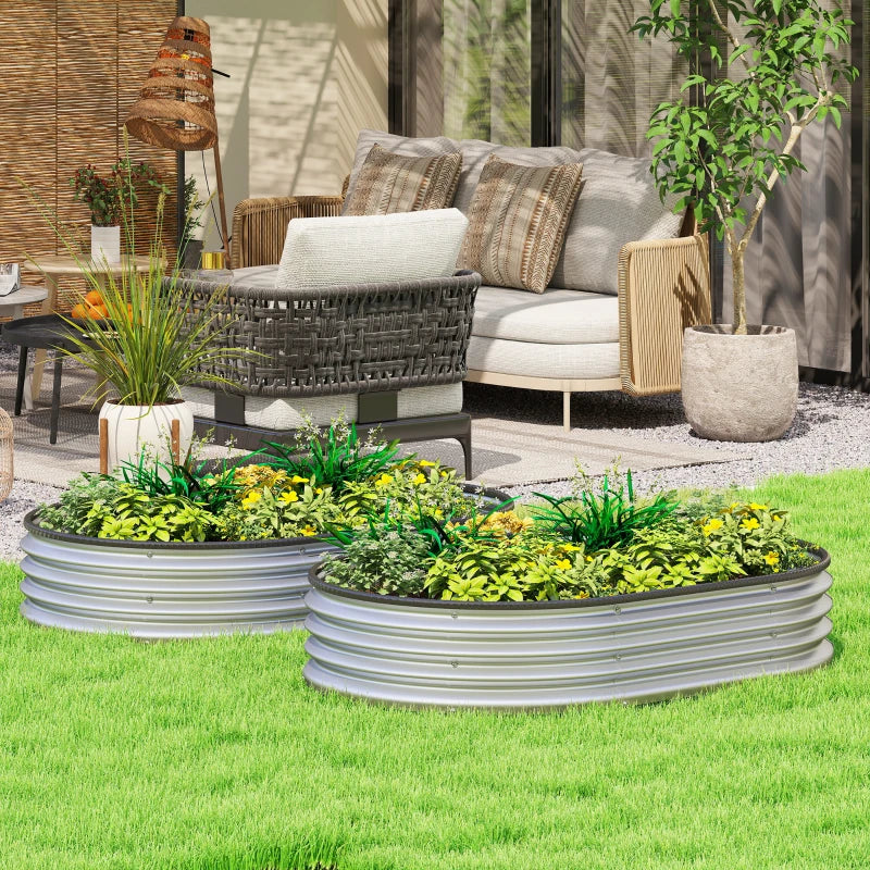 2Pcs Galvanized Raised Garden Bed, 4 x 3 x 1 ft Modular Metal Garden Beds with Rubber Strip Edging, Silver