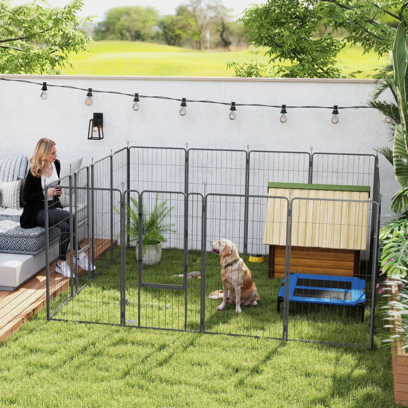 16 Panels Dog Playpen with Strap, Portable & DIY, for Large Dogs, for Yard, RV, Camping, Garden, 47" Height