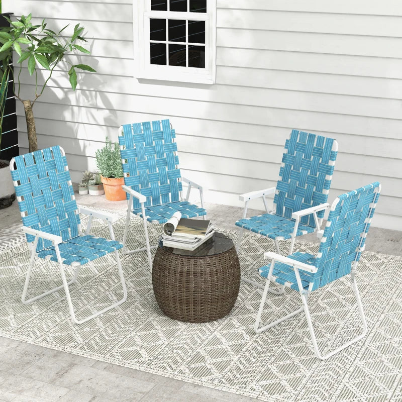 Set of 4 Folding Patio Chairs, Portable Chair Set with Armrests for Camping, Garden, Pool, Beach, Backyard, Blue