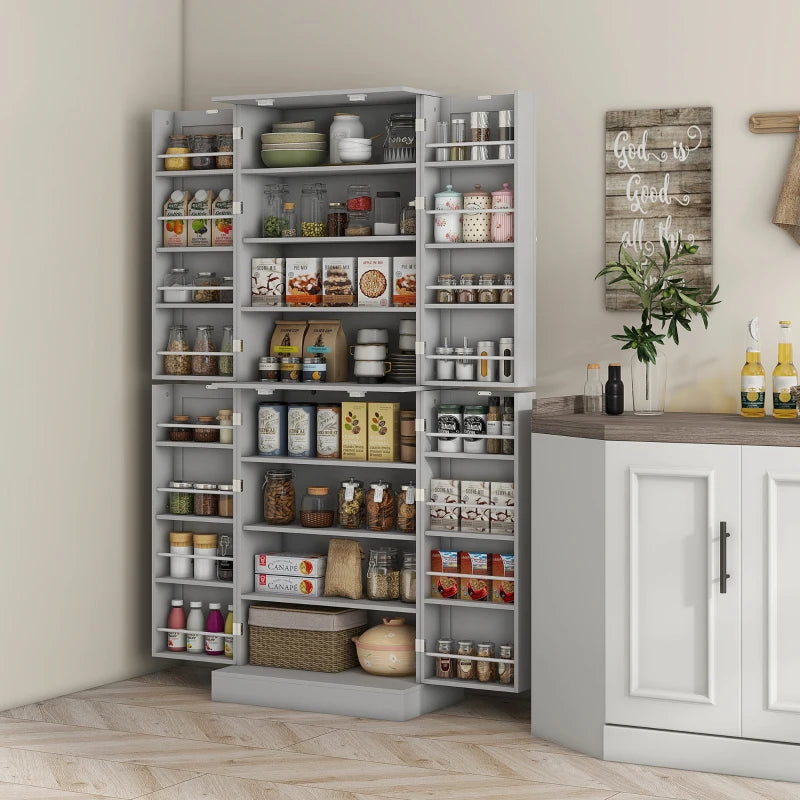 65" Kitchen Cabinet, Kitchen Pantry Cabinet with 4 Doors and 16 Door Shelves for Dining Room, Grey