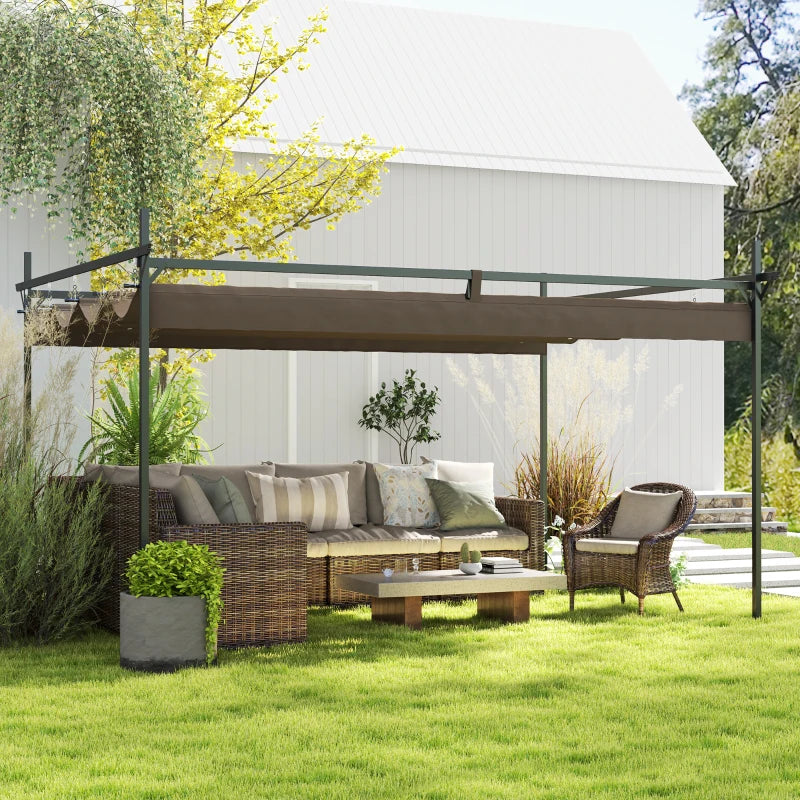 10' x 10' Outdoor Gazebo, UPF30+ Retractable Pergola Canopy, Free Standing Metal Pergola Kit, Brown