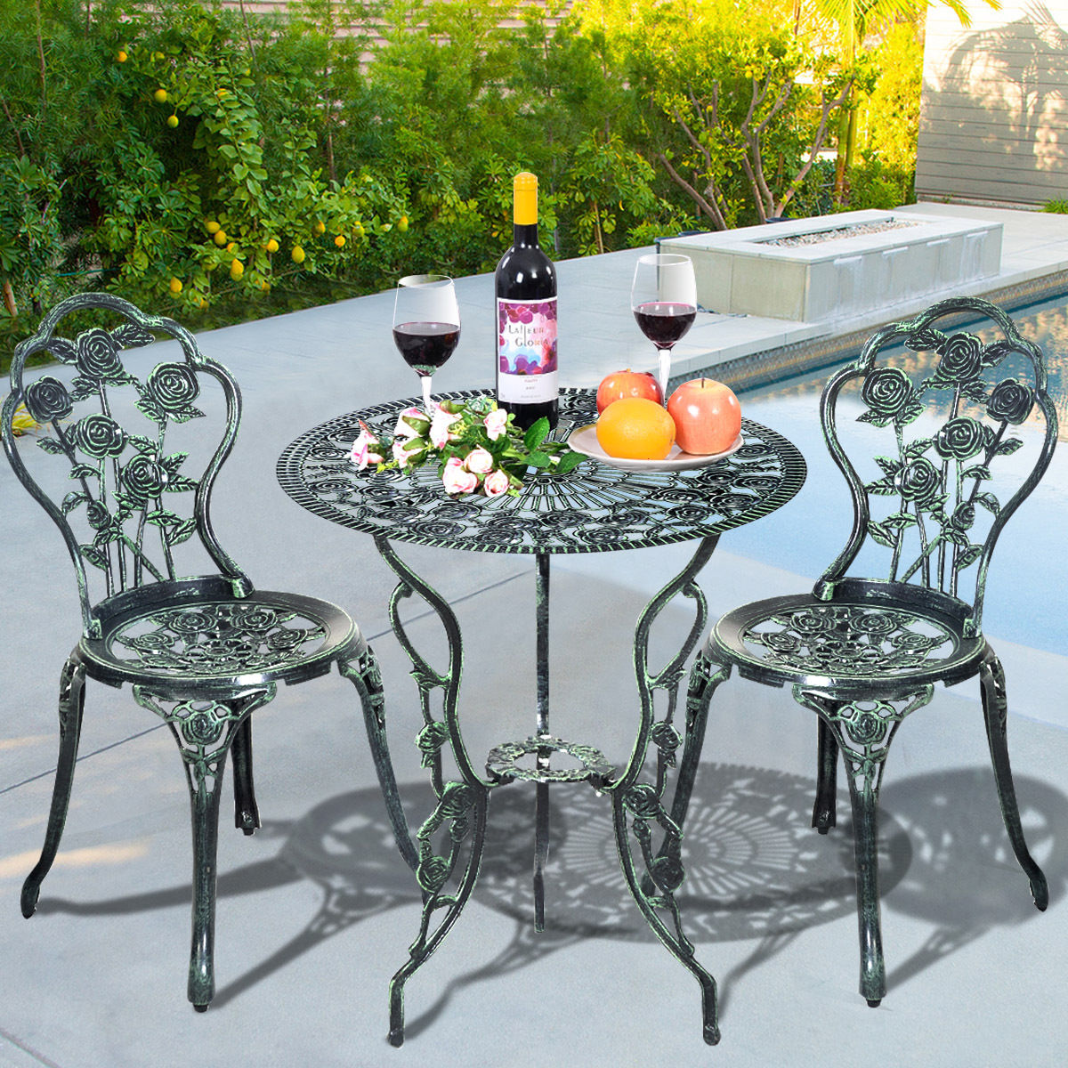 Outdoor Cast Aluminum Patio Furniture Set with Rose DesignÂ