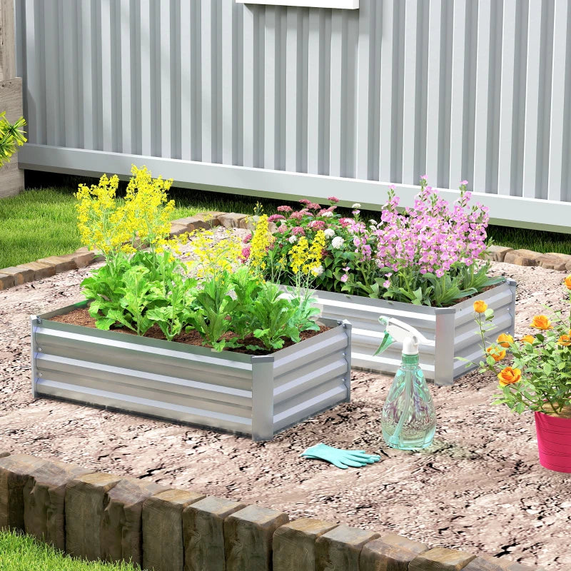 Set of 2 Galvanized Raised Beds for Garden, Outdoor Planter Box for Flowers, Herbs and Vegetables, Grey