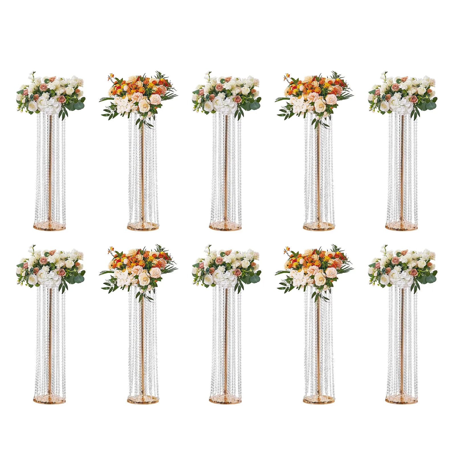 VEVOR 10PCS 35.43inch /90cm Tall Crystal Wedding Flowers Stand, Luxurious Centerpieces Flower Vases Crystal Gold Vase Metal, Perfect for T-stage Wedding Party Ceremony Dinner Event Hotel Home Decor