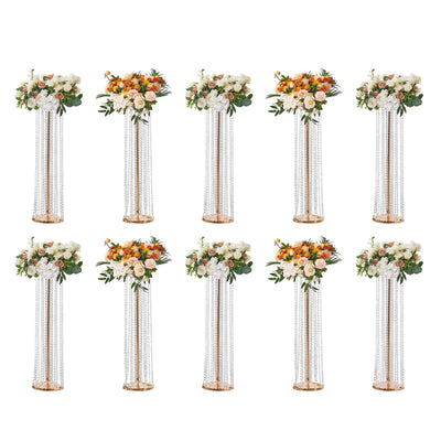 VEVOR 10PCS 35.43inch /90cm Tall Crystal Wedding Flowers Stand, Luxurious Centerpieces Flower Vases Crystal Gold Vase Metal, Perfect for T-stage Wedding Party Ceremony Dinner Event Hotel Home Decor