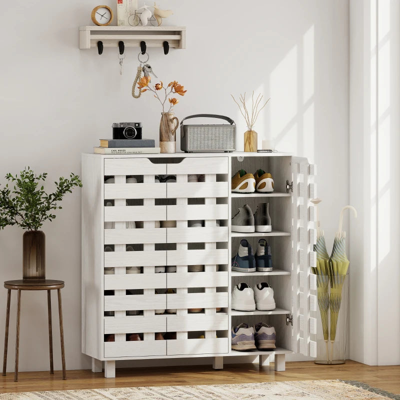 Shoe Cabinet, 20 Pair Shoe Storage Cabinet with Hollowed-Out Doors, White