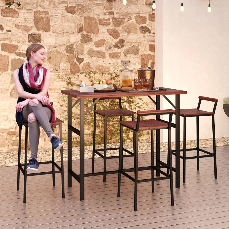 5 Piece Patio Bar Set with 47" Bar Height Table and 4 Bar Stools, for Backyard, Balcony, Porch, Pool, Lawn, Brown