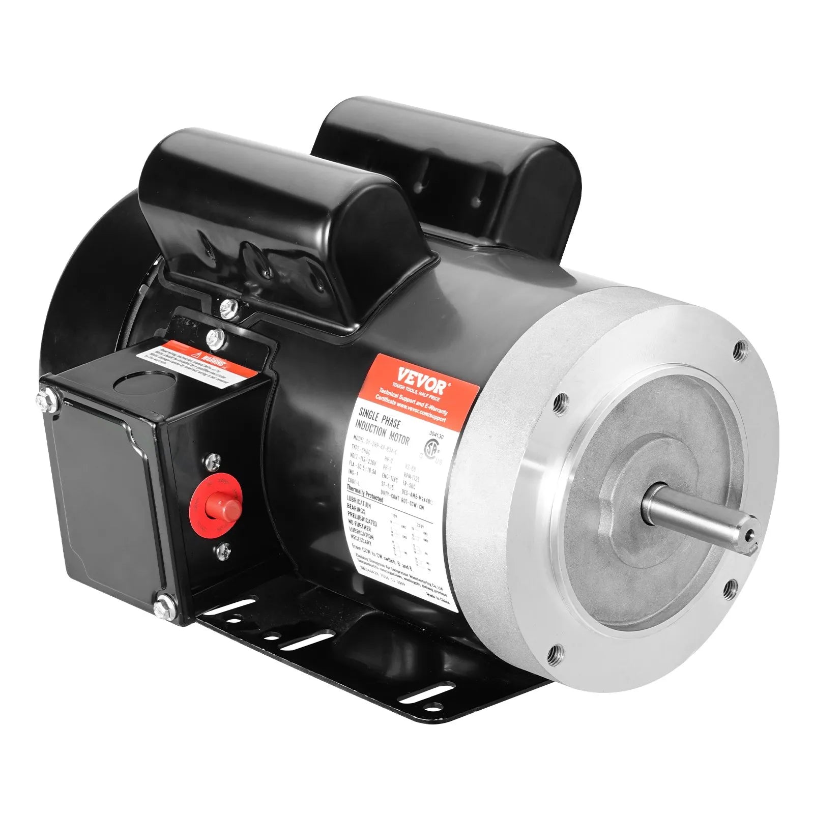 VEVOR 2HP Electric Motor 1725RPM AC 115V/230V 56C Frame 1-Phase 5/8" Keyed Shaft