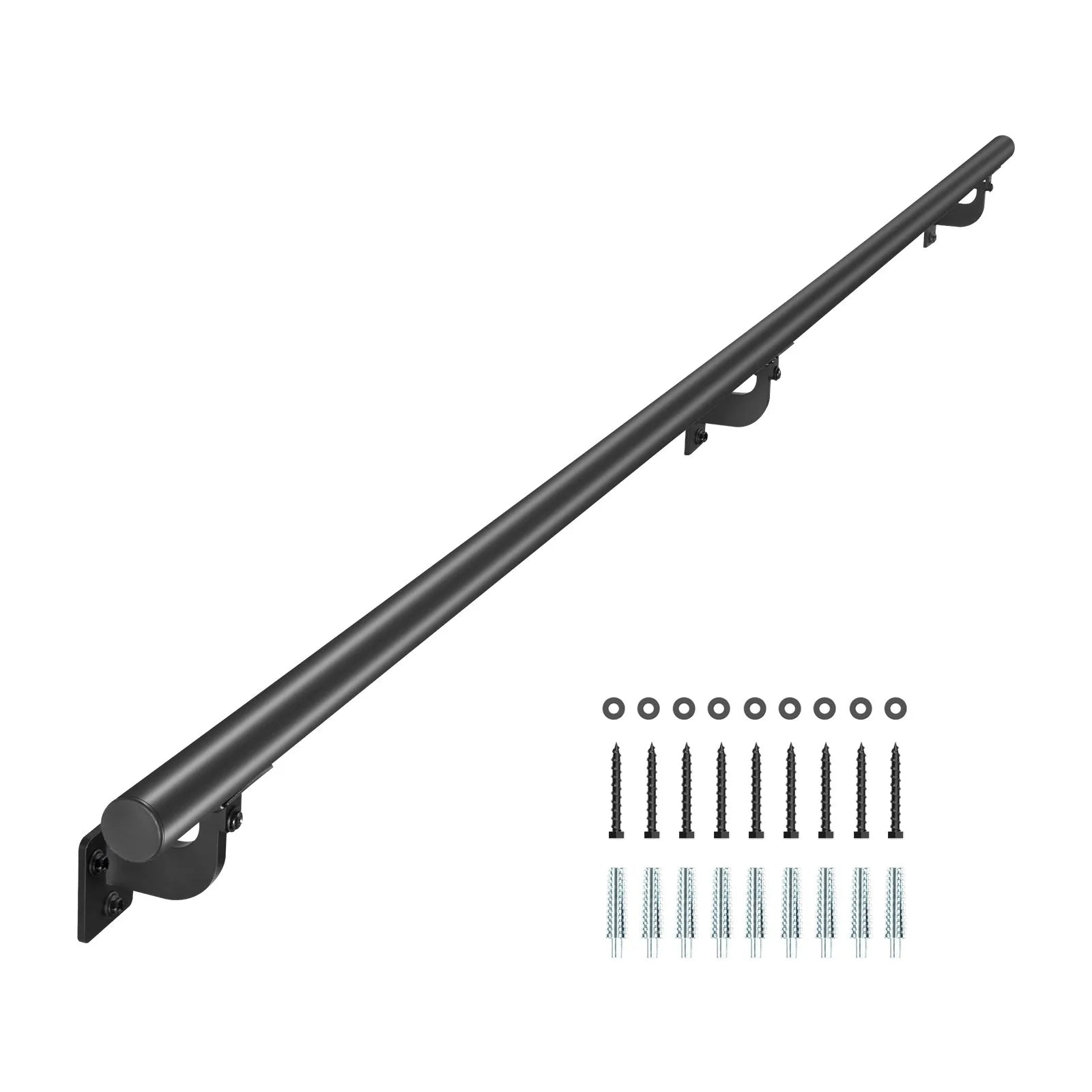 VEVOR 6ft Wall Mounted Stair Handrail Black Aluminum Indoor Outdoor Railing