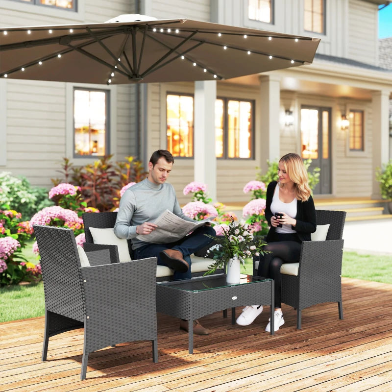 4-Piece Rattan Outdoor Furniture Set Patio Furniture Set with Coffee Table 22.8" W x 21.7" D x 33.5" H Black & Cream